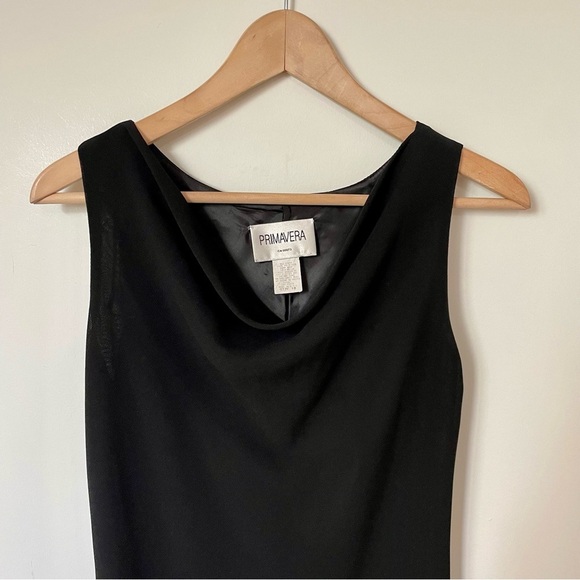 Vintage Primavera Cowl Neck Black Midi Dress Ruffle Hem Size 10 Whimsigoth - Picture 7 of 9